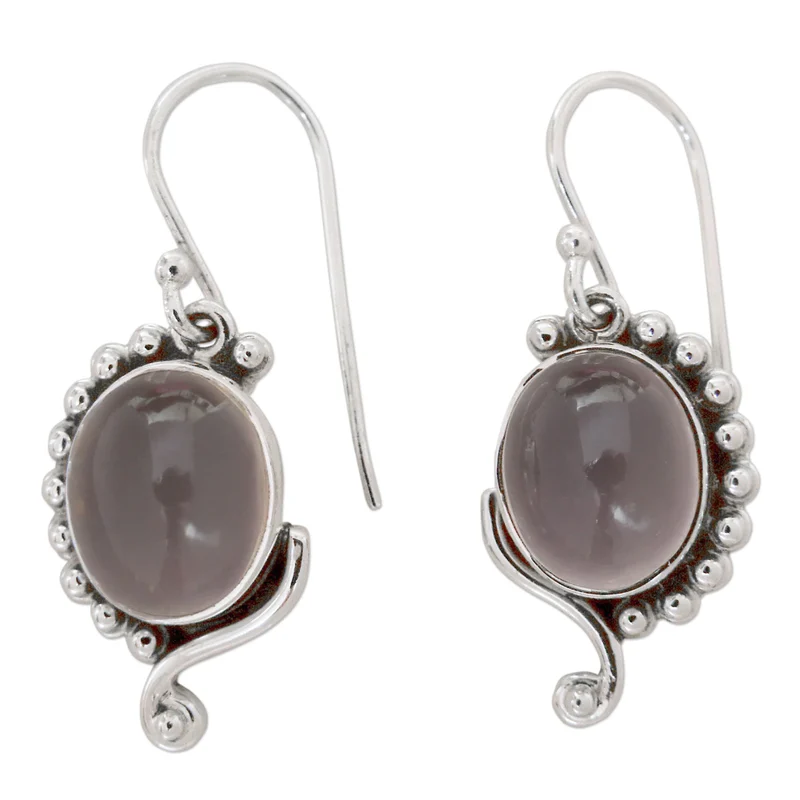 Rosenquarz-Ohrringe aus Sterlingsilber aus Indien Ohrringe für Frauen handgemachter Bohemian-Schmuck Geschenk für sie