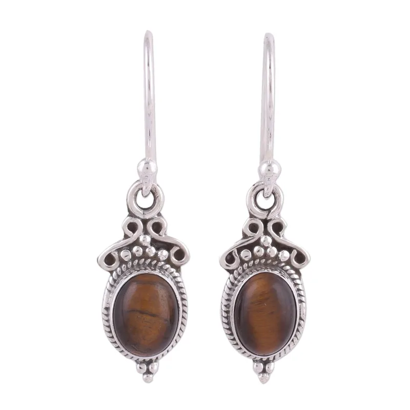 Charm Earring Tiger Eye Earrings 925 Sterling Silver Handmade Gemstone Silver Drop Dangle Earrings Everyday Jewelry Gift For Her