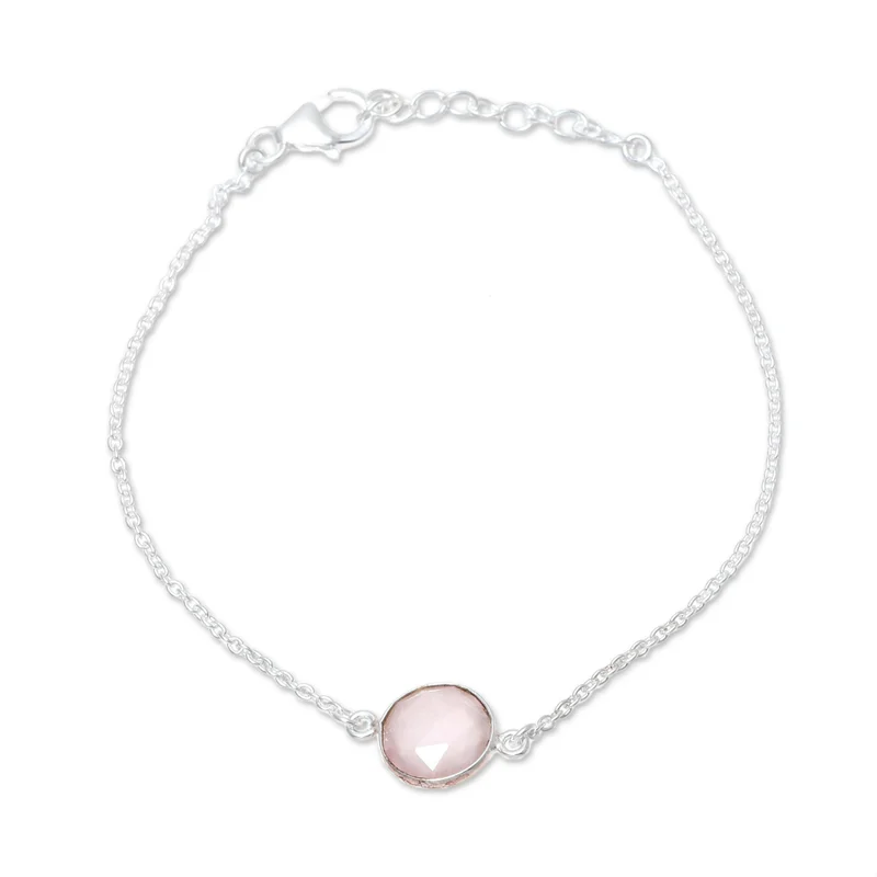 Verstellbares Rosenquarz-Armband, 925er Sterlingsilber, böhmischer Schmuck, zauberhafter Schmuck, Valentinstagsgeschenk für sie