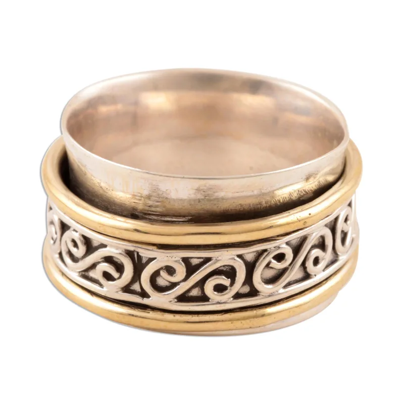 Sterlingsilber- und Messing-Spinner-Ring aus Indien Handgefertigter Ring Silberschmuck Böhmischer zarter Ring Geschenk für sie Geschenkidee