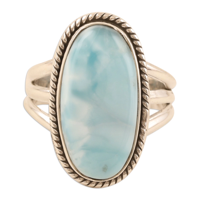 Handgefertigter Larimar Edelstein Boho Ring 925 Sterling Silber Geschenk Für Sie & Mama