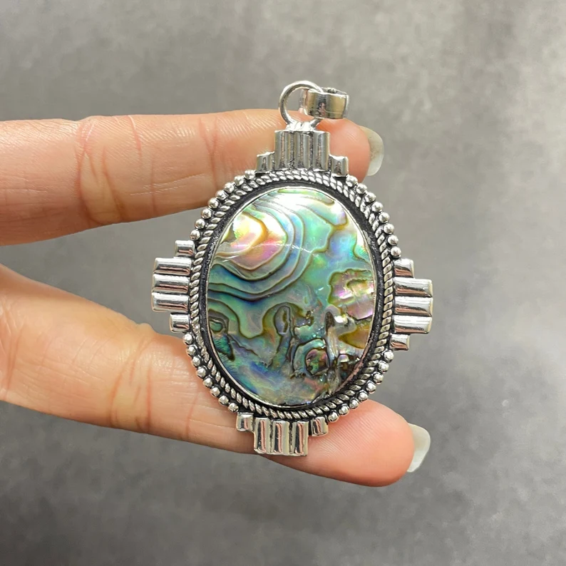 Abalone-Muschel Edelstein 925 Sterling Silber Anhänger Halskette als Weihnachtsgeschenk Natur Abalone-Muschel Handgemachter Anhänger