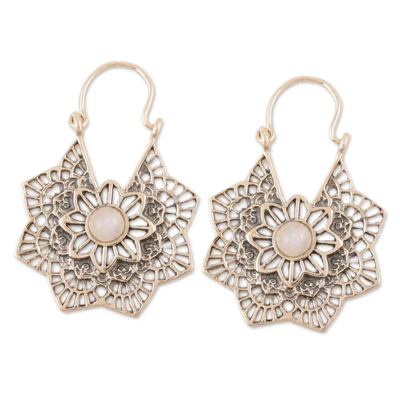 Floraler Nebel Natürlicher Regenbogen-Mondstein-Ohrringe 925 Sterling Silber Tropfen-Ohrhänger Handgemachte Edelstein-Ohrringe Geburtstagsgeschenk für Sie