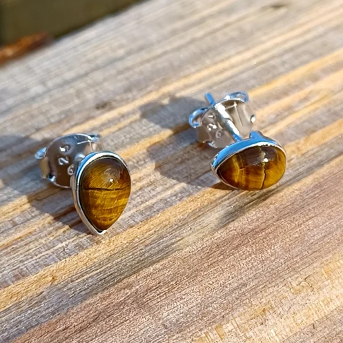Sterling Zilver Traan Tijgeroog Oorknopjes Kleine Halve Edelsteen Oorknopjes Antieke Stijl Oorknopjes Cadeau voor Haar Delicate Oorknopjes
