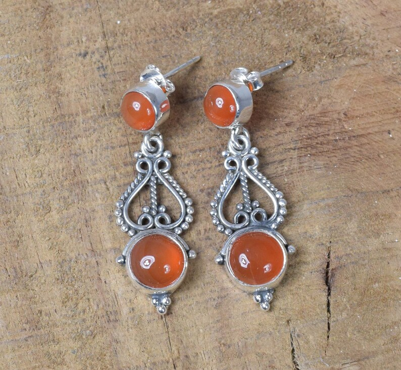 Roter Karneol 925er Sterling Silber Edelstein Designer Ohrstecker August Monats Geburtsstein Handgemachter Schmuck Geschenk für Jahrestag