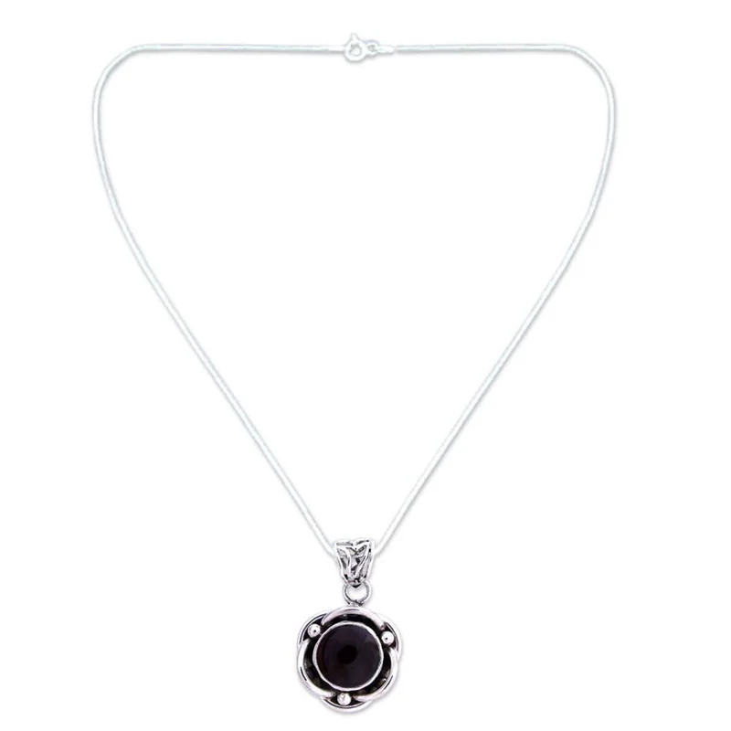 Onyx Hanger in 925 Sterling Zilveren Ketting Bloem Sieraden Hanger Ketting Delicate Ketting Boheemse Sieraden Perfect Cadeau Voor Haar
