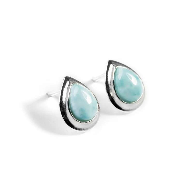 Tiny Studs Teardrop Earrings Larimar Earrings in Sterling Silver Dainty Earrings Minimal Earrings Larimar Studs Boho Earrings