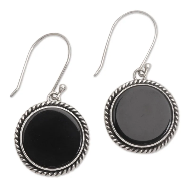 Onyx und Sterling Silber Runde Ohrhänger Damen Handgefertigte Ohrringe Geschenke Für Mama & Sie Böhmischer Schmuck