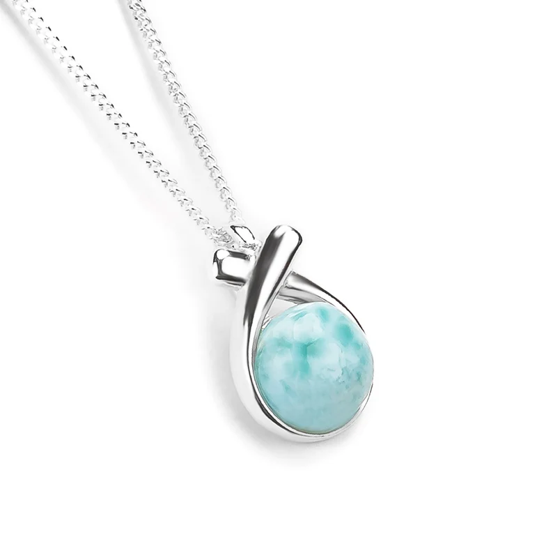 Klassische natürliche Larimar-Halskette aus Sterlingsilber, zarte Kette, minimalistische Kette, Brautjungferngeschenk, Geburtssteinkette