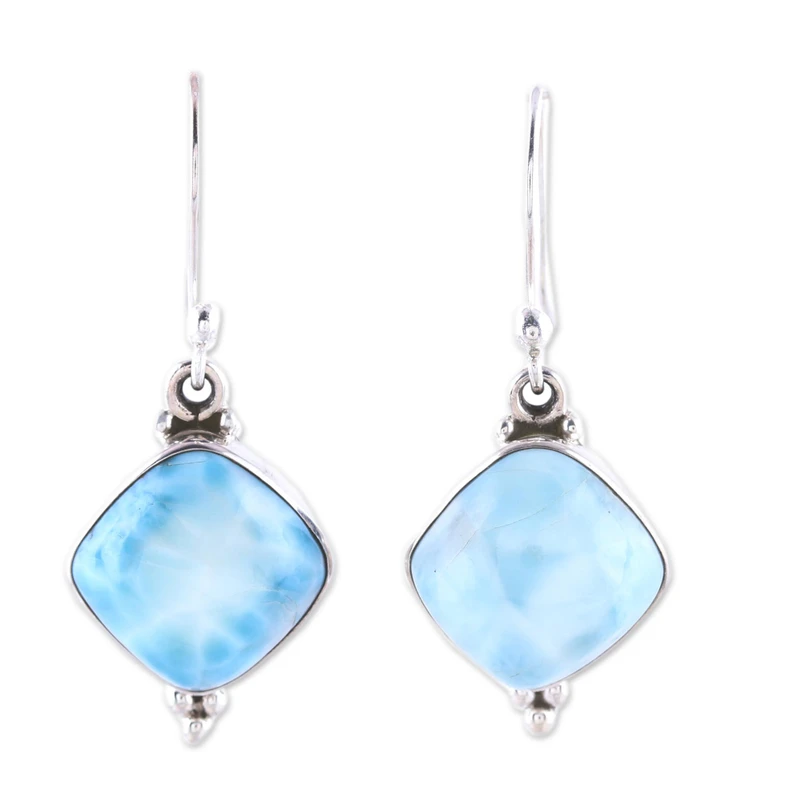 Larimar Ohrringe 925 Sterlingsilber Natürlicher Larimar Edelstein Silber Ohrringe Handgemachte Damen Hochzeit Ohrringe Geschenk