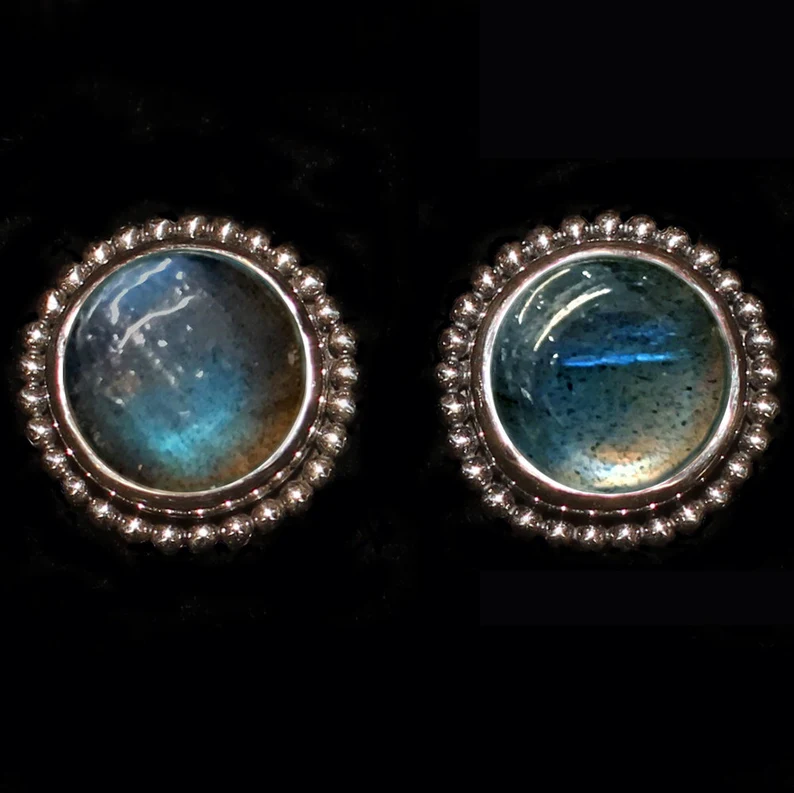 Ronde Labradoriet 925 Massief Sterling Zilveren Edelsteen Stud Oorbellen Handgemaakte Sieraden Dames Sieraden Cadeau Voor Verjaardag Boheemse Sieraden