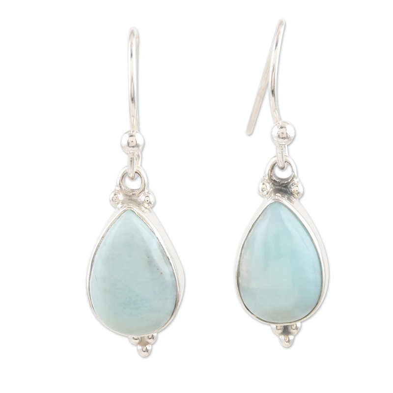 Larimar und Sterlingsilber Ohrringe Baumeln Ohrringe Edelstein-Ohrringe Handgemachte Damen Hochzeitsohrringe Geschenk Für Sie