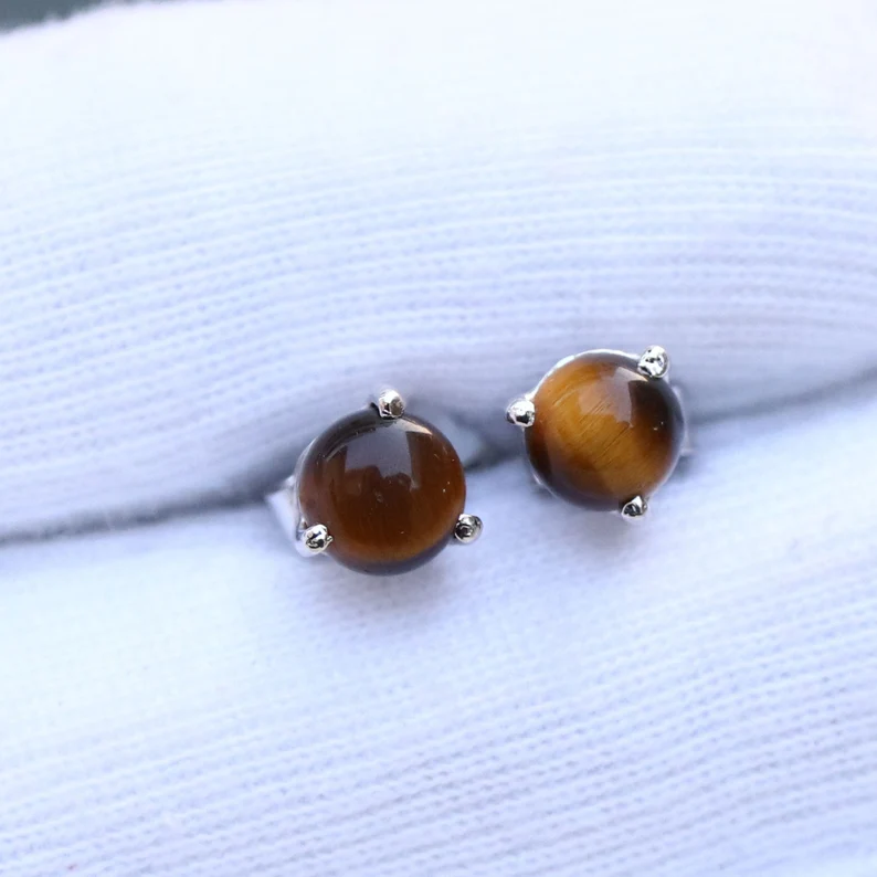 Natur Tigerauge Ohrstecker Tigerauge Schmuck Winzige Halbedelstein Ohrstecker Ohrringe Antiker Stil Ohrstecker Geschenk für Sie Zierliche Ohrstecker