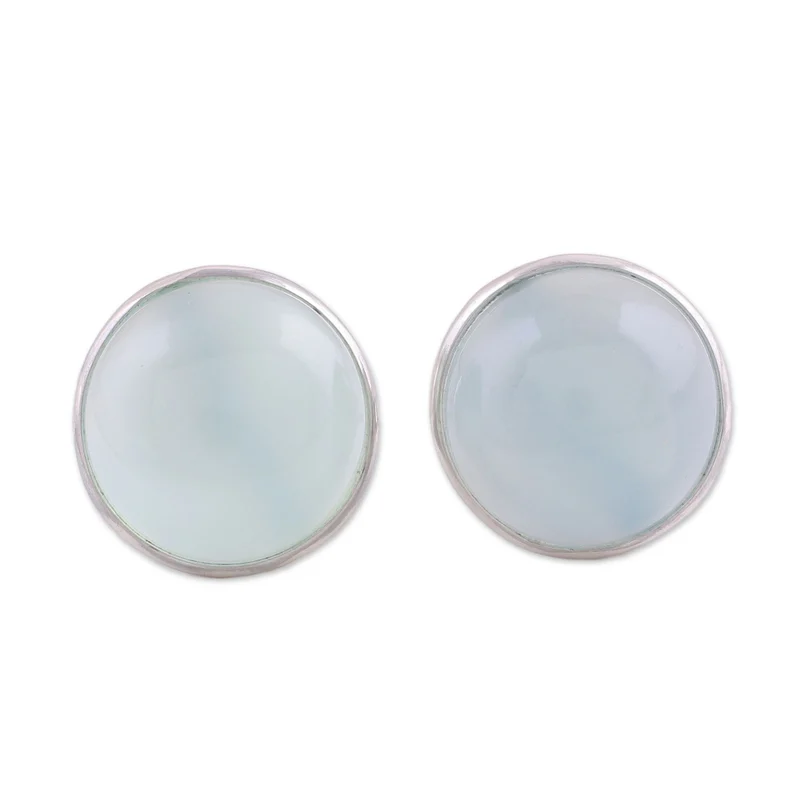 Aqua Chalcedon Runde Ohrstecker 925 Sterling Silber Handgemachte Ohrringe Alltagsohrringe Für Frauen Geschenk Für Sie