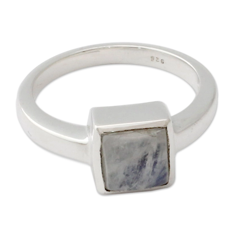 Quadratischer Mondsteinring Handgefertigt 925 Sterling Silber Geschenk für Sie & Mama