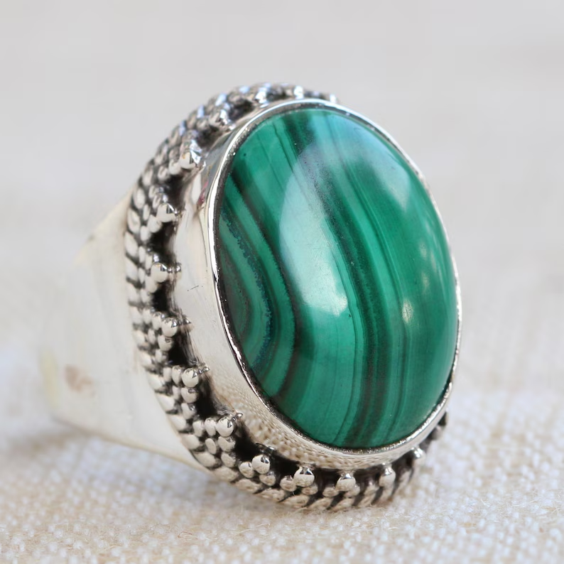 Malachite Ring Statement Ring Kidney Cure Gemstone Anniversary Gift 925 Sterling Silver Jewelry Gift For Her & Mom