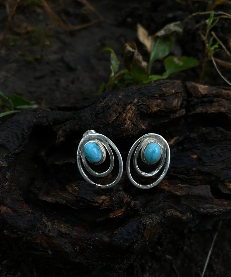 Blaue Larimar Ohrringe 925 Sterling Silber Ohrstecker Edelstein Ohrringe Geschenk für Sie Handgefertigter Bohemian Schmuck