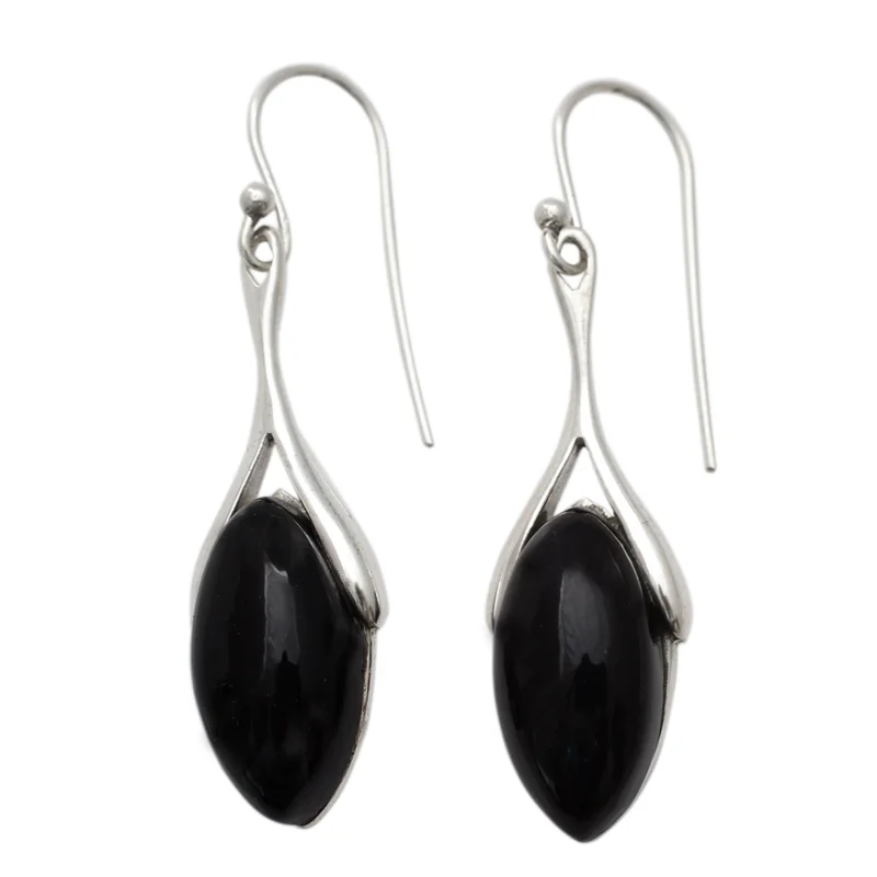 Ohrringe aus Sterlingsilber mit Onyx, handgefertigte Ohrhänger, Geschenke für Mama & Sie