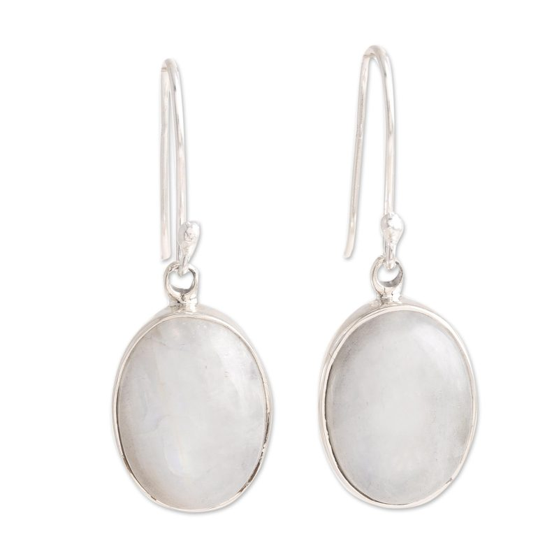 Ovale Regenbogen-Mondstein-Ohrringe 925 Sterling Silber Ohrring Handgemachte Edelstein-Ohrringe Geschenk für Sie Boho Zarte Ohrringe