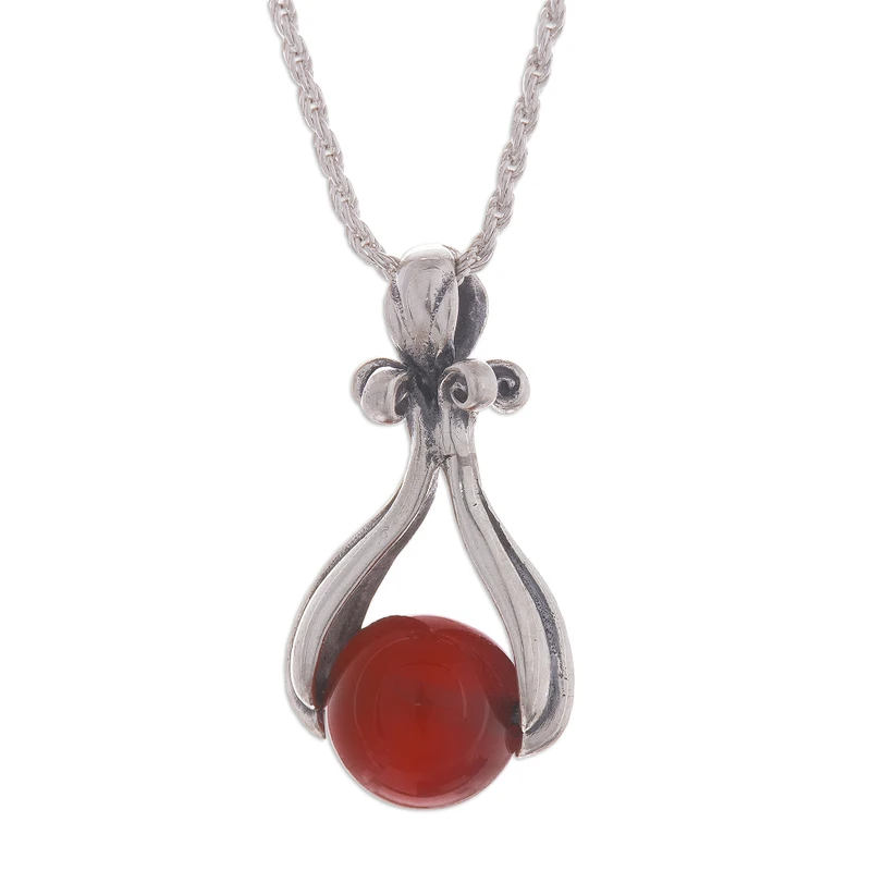 Runde Karneol-Anhänger Halskette 925 Sterling Silber Art-déco-Halskette Geschenk für sie und Mama