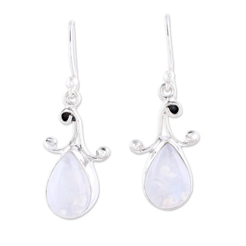 Ohrringe Teardrop Regenbogen-Mondstein, 925 Sterlingsilber, handgefertigt, Tropfenform, Edelstein-Ohrring, Geschenk für sie