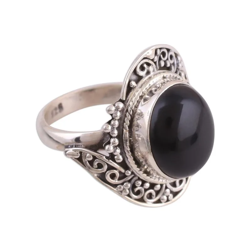 Handgefertigter Cocktailring aus schwarzem Onyx, 925er Sterlingsilber, Statement-Ring, handgefertigter Ring, Damen-Silberring, Geschenk für Sie