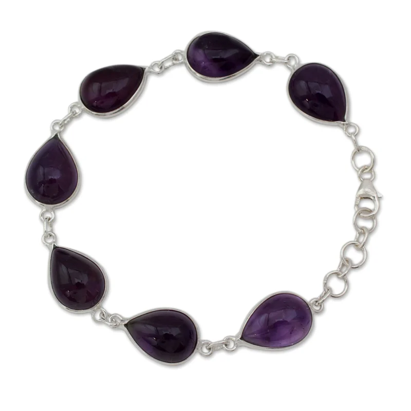 Blissful Beauty Amethyst Gliederarmband 925 Sterling Silber Charm-Schmuck Geburtstagsgeschenk für Frauen und Mädchen Amethyst-Armband Valentinstagsgeschenk für Sie