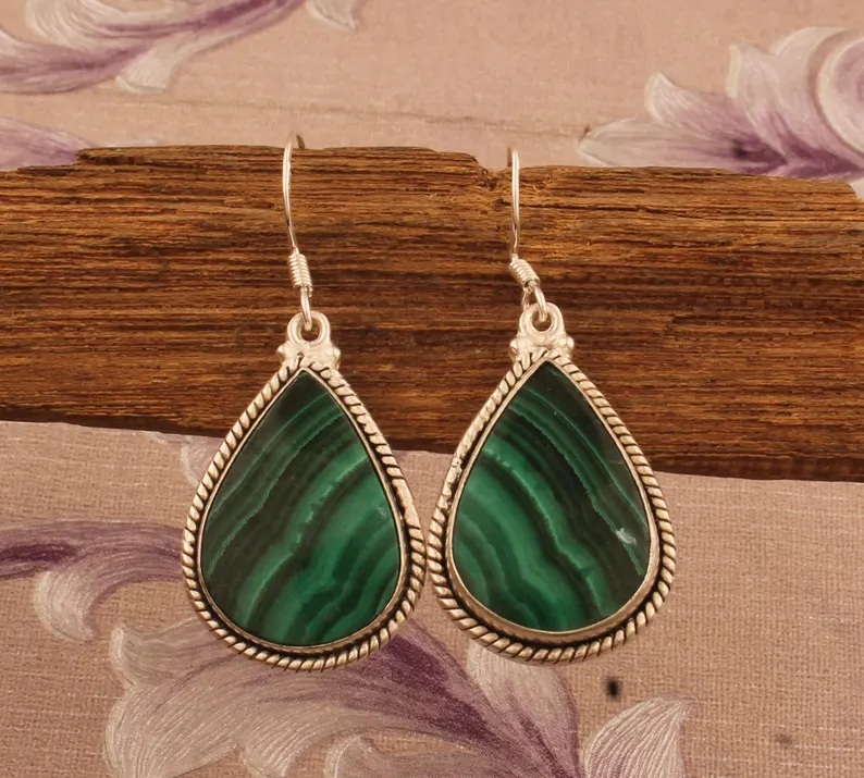 Groene Malachiet Oorbellen 925 Sterling Zilveren Oorbellen Dames Oorbellen Cadeau Voor Haar Lange Oorbellen Handgemaakte Oorbellen Verjaardagscadeau