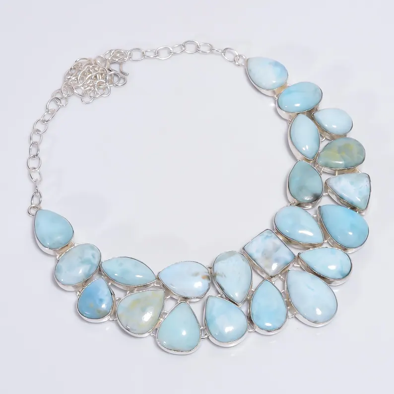 Larimar-Halskette 925 Sterling Silber Halskette Larimar Edelstein Halskette Choker Handgemachte Halskette Larimar Handgemachter Schmuck Geschenk für Liebe