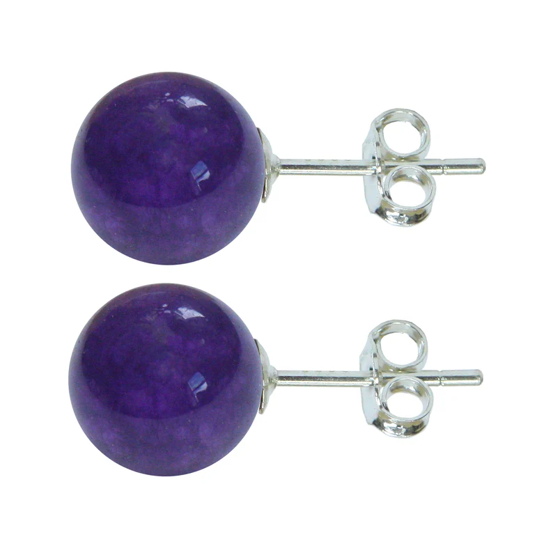 Ohrstecker aus Sterlingsilber mit Amethystkugeln und Flügelverschluss, hochwertige helle und dunkle Amethyste