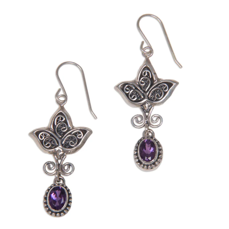 Blattdesign ovale Amethyst-Edelstein-Ohrringe 925 Sterling Silber handgemachte Ohrringe Geschenkartikel Hochzeitsschmuck Geschenk für Sie