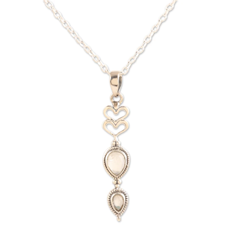 925 Sterling Silber Herzanhänger Halskette Regenbogen Mondstein Handgemachter Bohème Schmuck Jubiläumsgeschenk Für Sie