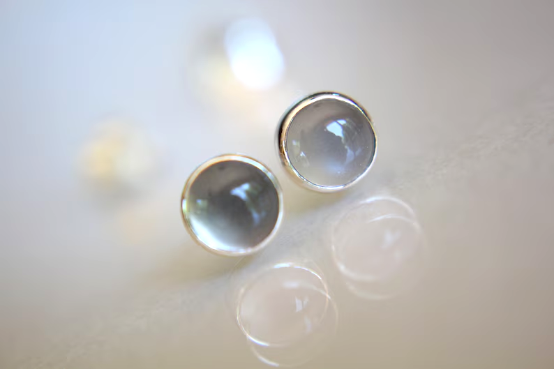 Maansteen Oorbellen Knopjes Oorbellen 925 Zilveren Oorbellen Grijze Maansteen Oorbellen Edelsteen Oorbellen Maansteen Oorbellen Natuurlijk Cadeau