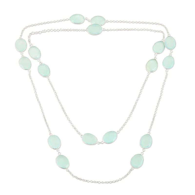 Aqua Chalcedon Halskette 925 Sterling Silber Handgemachte Zierliche Halsketten Böhmischer Schmuck Geschenk für Sie