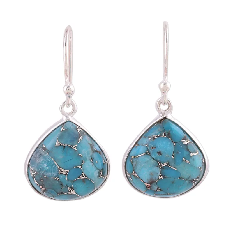Blaue Türkis Ohrringe 925 Sterling Silber Handgemachte Edelstein Geschenke Idee für Brautjungfer Hochzeitsschmuck
