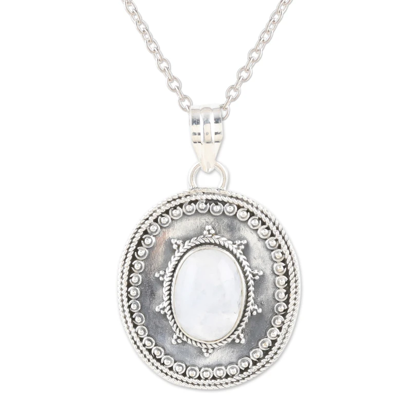 Klassische Harmonie Regenbogen Mondstein & Sterling Silber Anhänger Halskette Natürlicher Feuer Regenbogen Mondstein Geschenk Für Sie