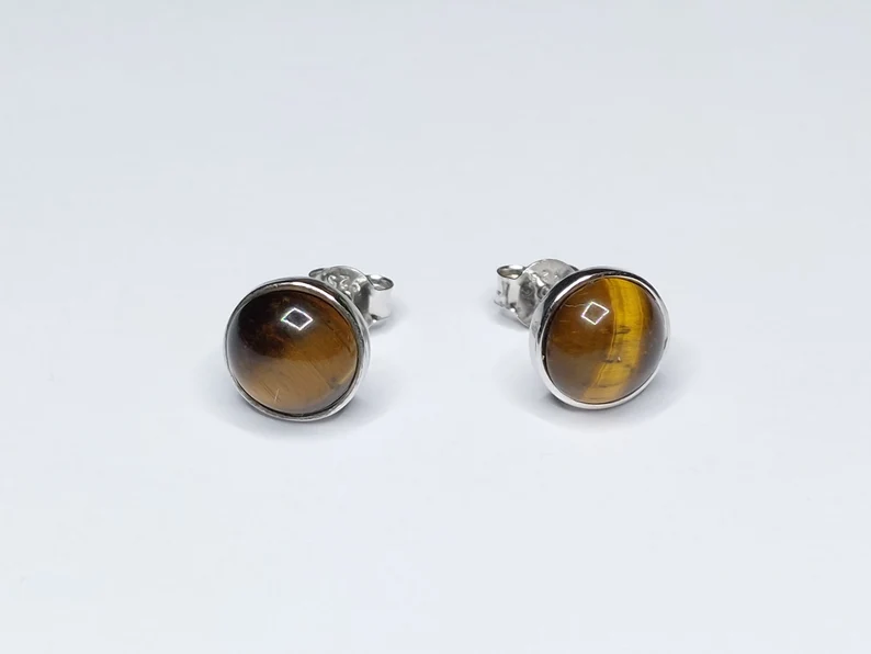925 Sterling Silber Oval Tigerauge Ohrstecker Edelstein Ohrstecker Antiker Stil Ohrstecker Geschenk für Sie Zierliche Ohrstecker Boho Schmuck