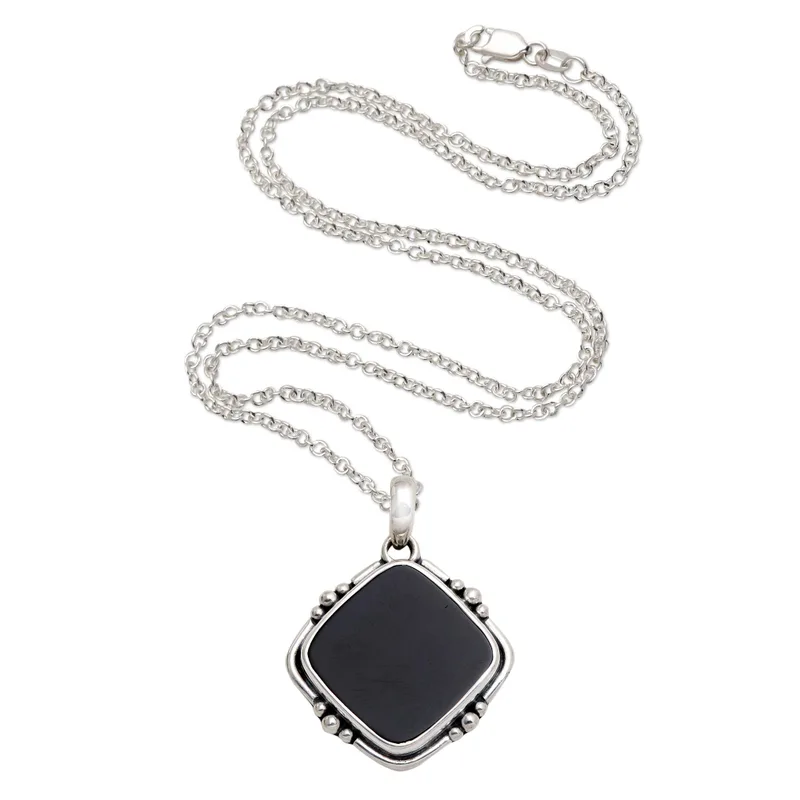 Schwarzer Onyx 925 Sterling Silber Anhänger Halskette Schwarzer Charm Schmuck Geschenk für Sie Anhänger mit Kette Edelstein Halskette Geschenk für Sie