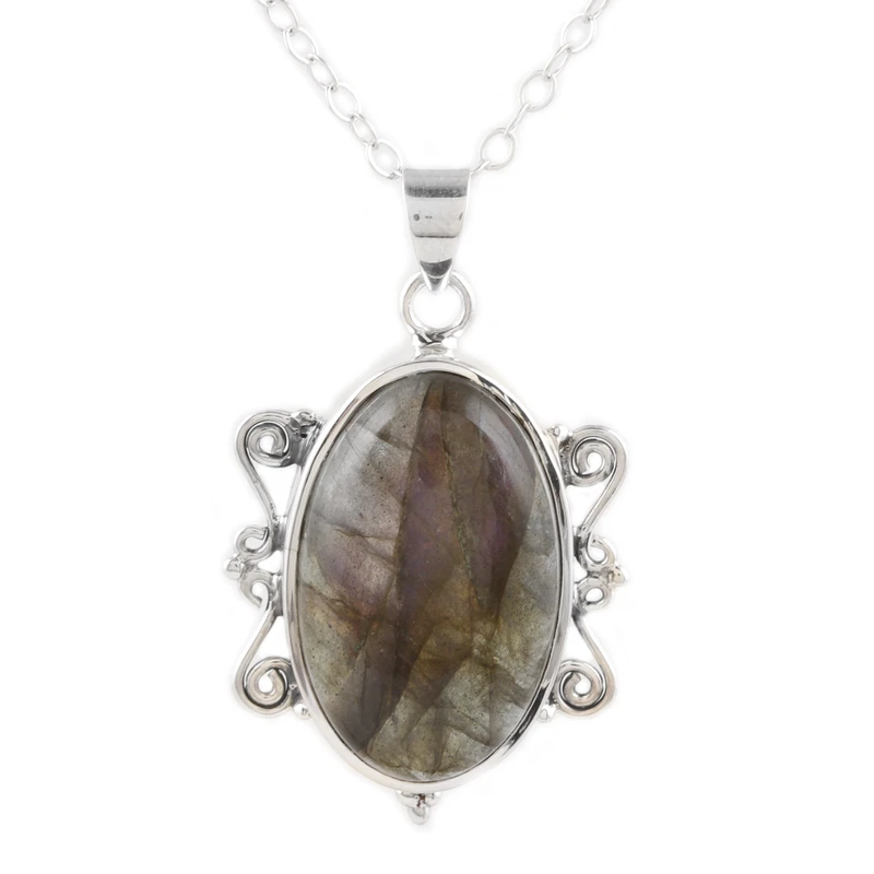 925 Sterlingsilber Anhänger Halskette mit ovalem Labradoritstein Boho Zierlicher Labradorit Schmuck Geschenk für Sie