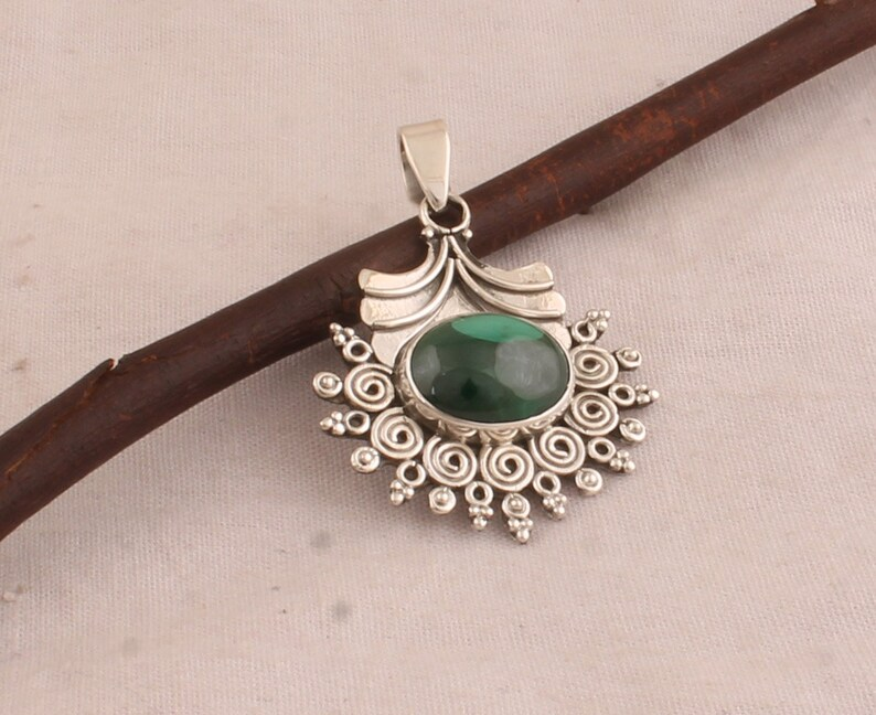 Massief 925 Sterling Zilveren Malachiet Ketting Hanger Voor Dames Handgemaakte Spiraal Zilveren Boho Ovale Edelsteen Hanger Cadeaus Voor Moederdag
