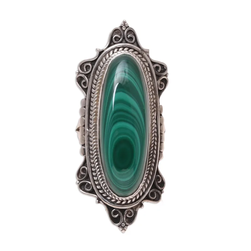 Oval Grüner Malachit Cocktailring Handgefertigter Natürlicher Grüner Edelsteinring Handgemachter Bohemian Schmuck Valentinstagsgeschenk Für Sie Geburtstagsgeschenk