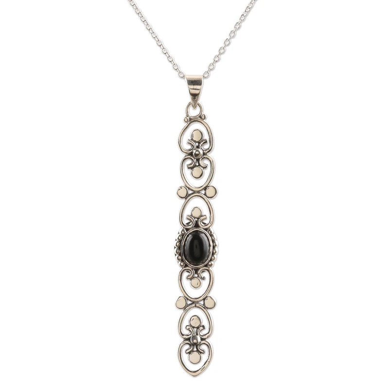 Mitternachtsherz Sterlingsilber Schwarzer Onyx Anhänger Halskette Zarte Halskette Böhmischer Schmuck