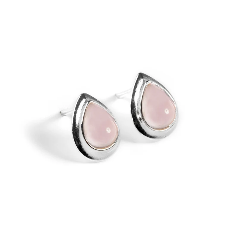 Rosenquarz Ohrstecker Sterlingsilber Zarte Ohrringe Minimale Ohrringe Tropfen Ohrringe Rosenquarz Schmuck Boho Ohrringe
