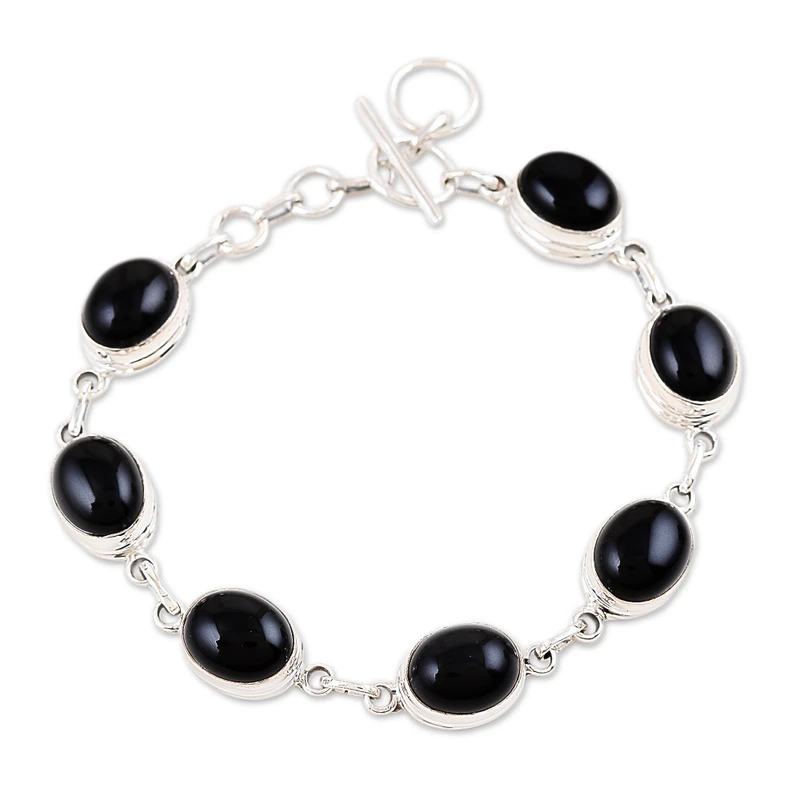 Armband aus schwarzem Onyx mit Gliedern 925er Sterling Silber Armband Böhmischer Schmuck Charm-Schmuck Valentinstagsgeschenk für sie
