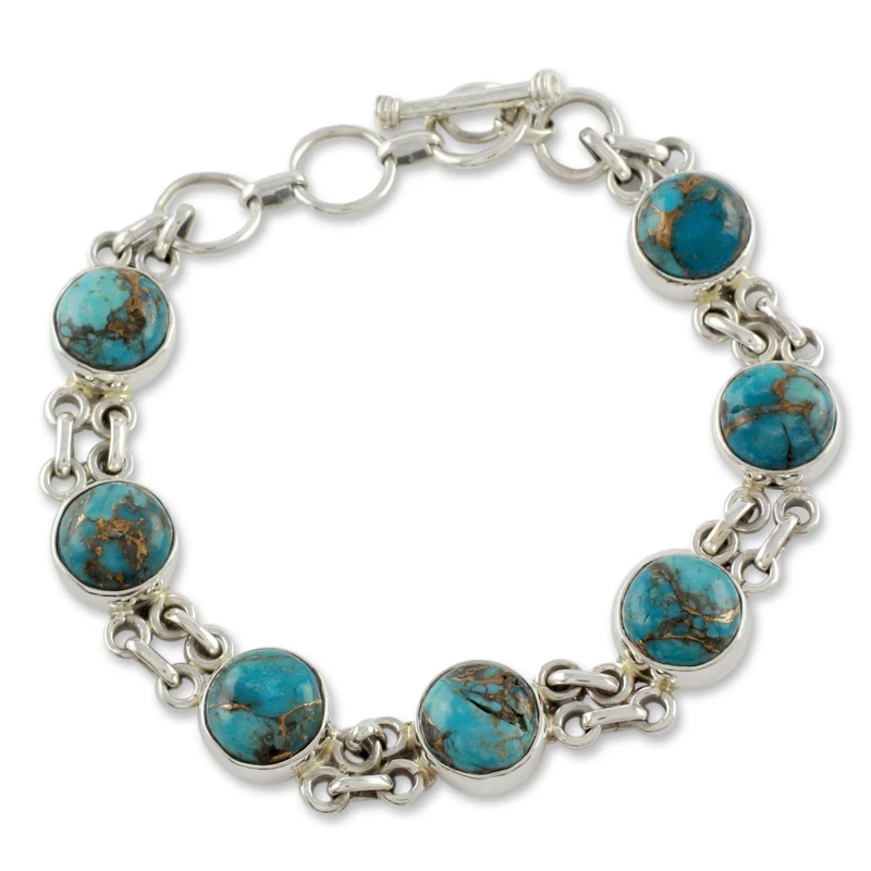 Sky Paths Handgemaakte Natuurlijke Turkooizen Armband 925 Sterling Zilveren Armband Boheemse Sieraden Charmante Sieraden Valentijnsdag Cadeau Voor Haar