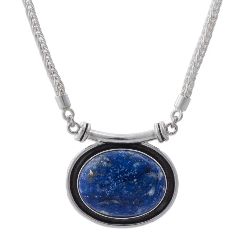 Mystischer Medaillon-Halskette aus blauem Lapislazuli 925er Sterling Silber Lapislazuli-Schmuck Handgemachter Schmuck Boho-Halskette Statement-Halskette Geschenk für sie Valentinstagsgeschenk