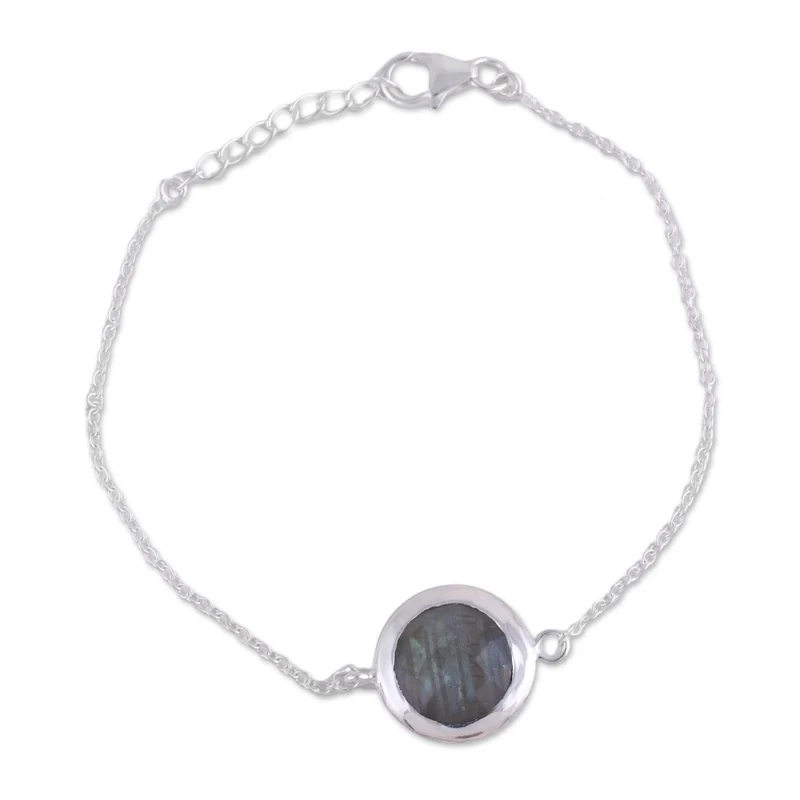 Kreisförmig schimmerndes Labradorit verstellbares Armband aus 925er Sterlingsilber, Geburtstagsgeschenk für sie, bezaubernder Schmuck, Valentinstagsgeschenk für sie