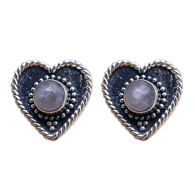 Regenbogen Mondstein Ohrstecker mit Herz 925 Silber Ohrstecker Handgemachte Ohrstecker Mondstein Ohrstecker Mondstein Schmuck Einzigartiger Geschenkartikel