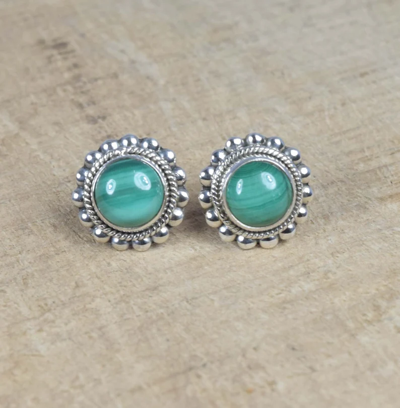 Natürlicher grüner Malachit 925 Sterling Silber Edelstein Ohrstecker Blume Designer Stecker April Monats Geburtsstein Geschenk für Valentinstag