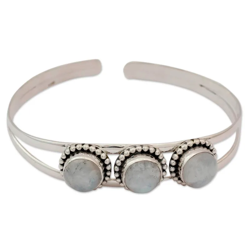 Regenbogen Mondstein Armreif 925 Sterling Silber Charmante Schmuckstücke Geburtstagsgeschenk für Mädchen Valentinstag Geschenk für Sie Boho Schmuck
